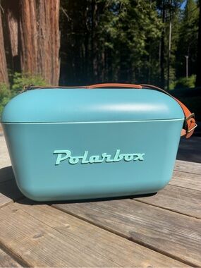Polarbox Portable Cooler -ocean blue color with Tan Strap